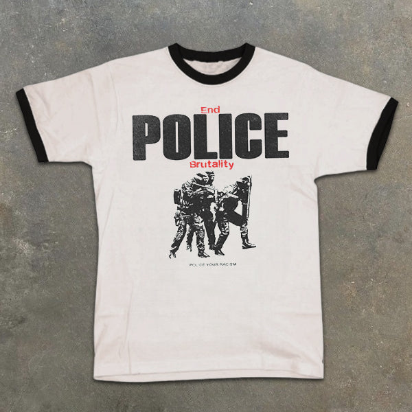 Police Graphic Print Colorblock Short Sleeve T-Shirt