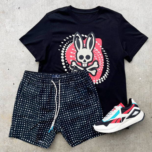 Fashion personality rabbit preppy print T-shirt shorts two-piece set