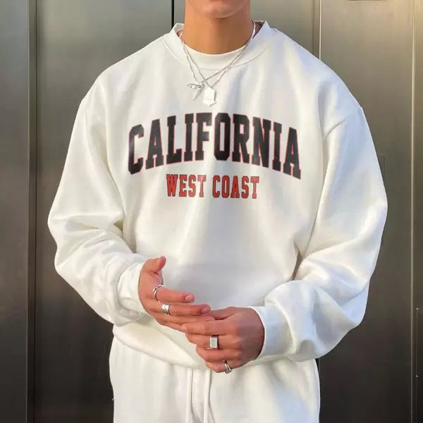 Casual California Print Long Sleeve Crewneck Sweatshirt