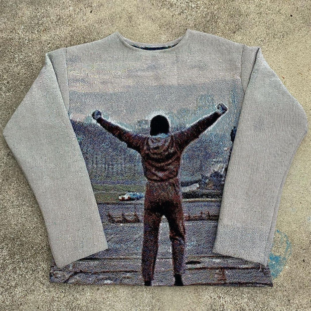 Personalized printed round neck long sleeve street style men's warm sweatshirt