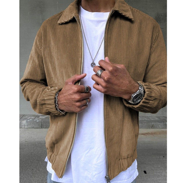 Solid color corduroy street style long-sleeved jacket