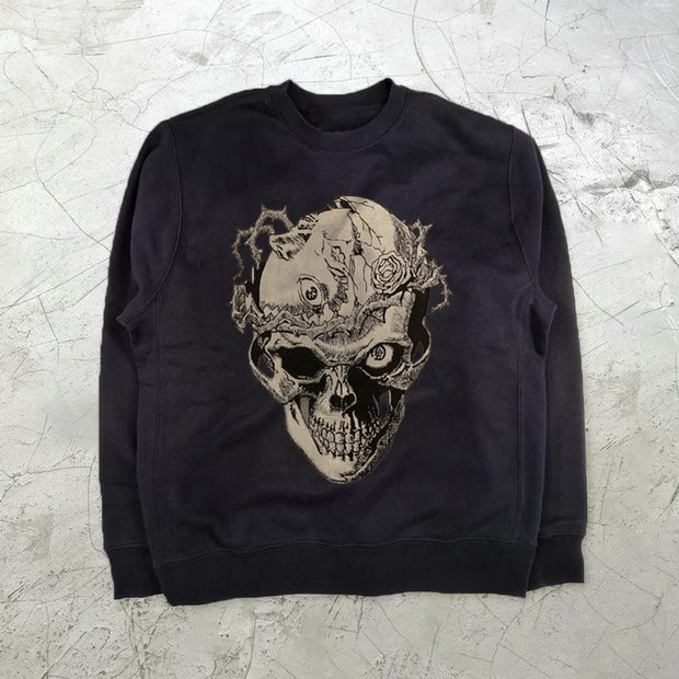 Skull print street style crew neck sweatshirt