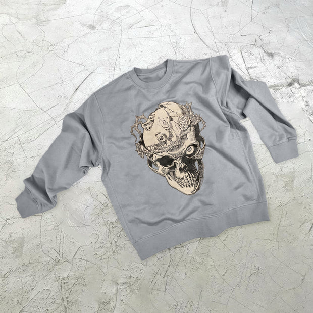 Skull print street style crew neck sweatshirt
