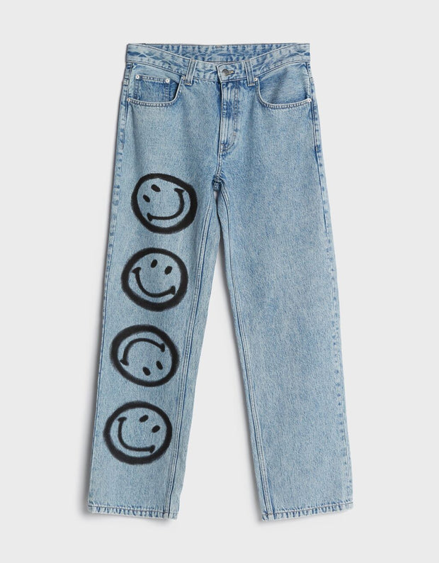 Fashion casual smiley inkjet print jeans