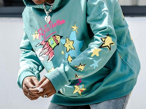 Male star loose retro street casual hooded sweater