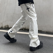 Hip hop street fashion denim cross print trousers