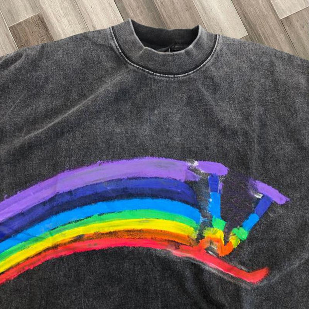 Retro rainbow print street style T-shirt