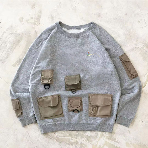 Deconstructed multi-pocket casual sports sweatshirt