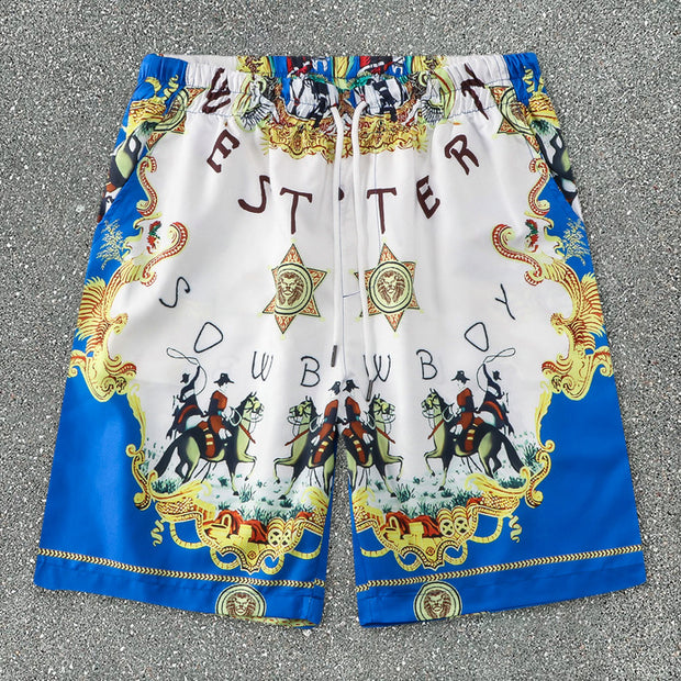 Palace style print tide brand short-sleeved shirt and shorts suit