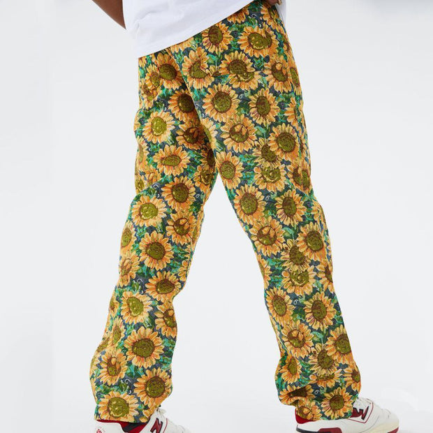 Casual retro flower print trousers