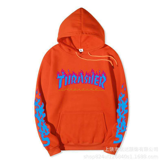 Fashion all-match trend hooded flame hooded sweater men oversize tide brand