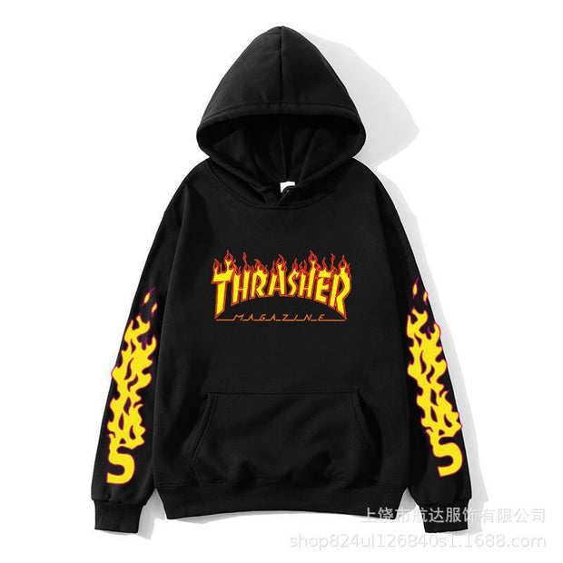 Fashion all-match trend hooded flame hooded sweater men oversize tide brand