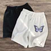 Waffle Butterfly Print Sports Casual Shorts