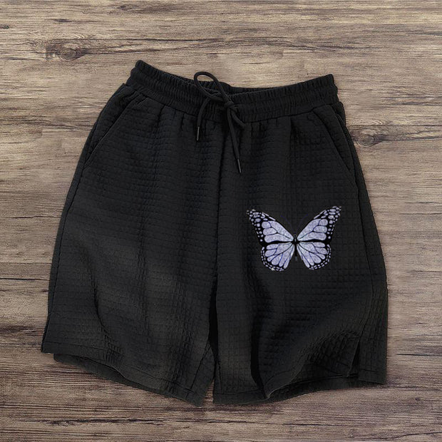 Waffle Butterfly Print Sports Casual Shorts