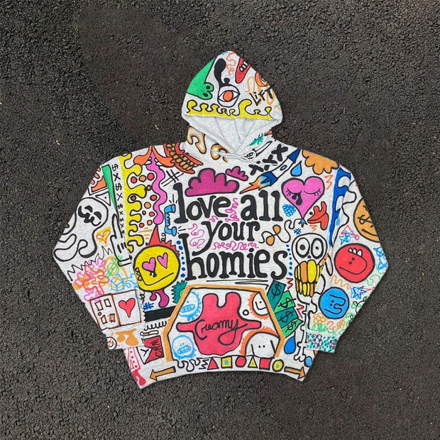 love al your homes print graffiti hoodie