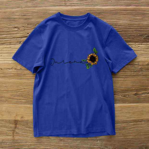 Sunflower fashion print short-sleeved couple T-shirt