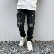 Vintage wash distressed straight ripped jeans
