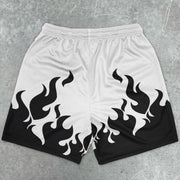 vintage flame print street shorts