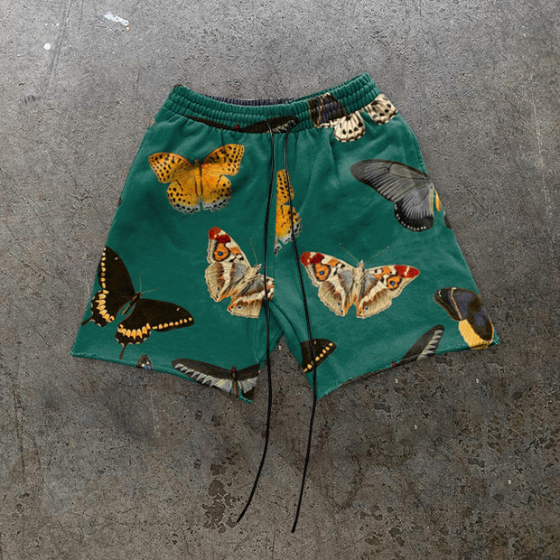 Vintage print butterfly track shorts