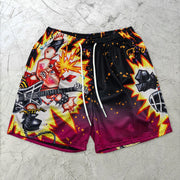 Fashion cartoon flame pattern mesh shorts