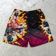 Fashion cartoon flame pattern mesh shorts
