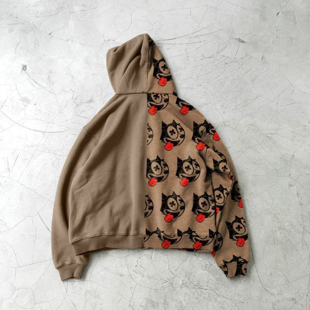 Stitching cartoon print zipper cardigan hoodie
