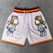 cartoon bear print street mesh shorts