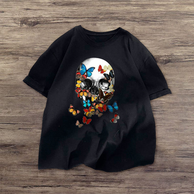 Skull Butterfly Fashion Short Sleeve Casual T-shirt