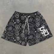 Paisley All Over Graphic Print Elastic Shorts