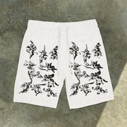 Angel Vintage Pattern Casual Cotton Shorts