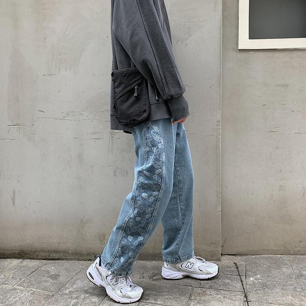 Denim trousers loose straight-leg street casual pants