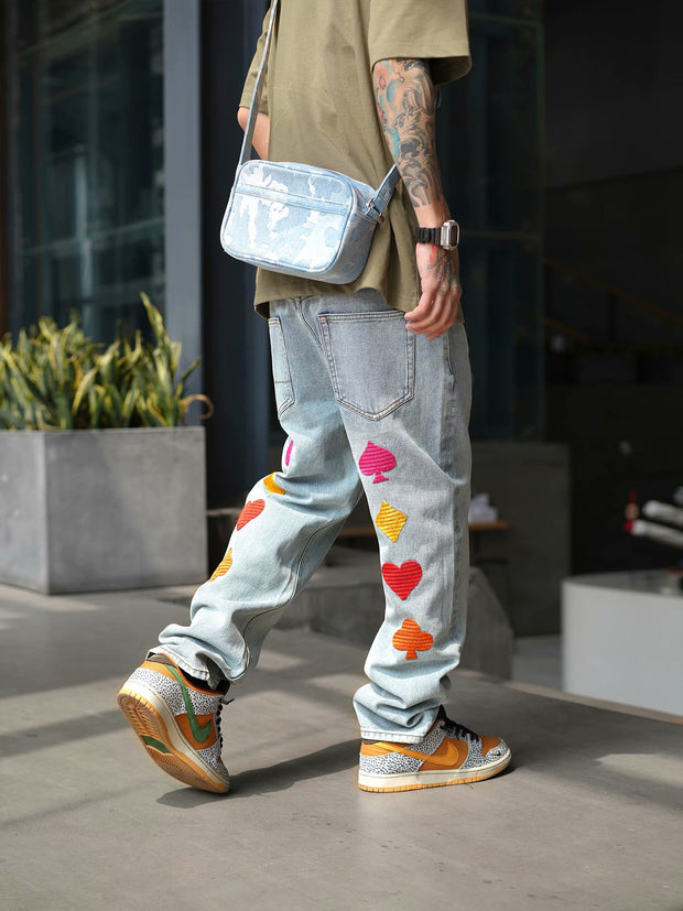 Street hip-hop embroidered long jeans
