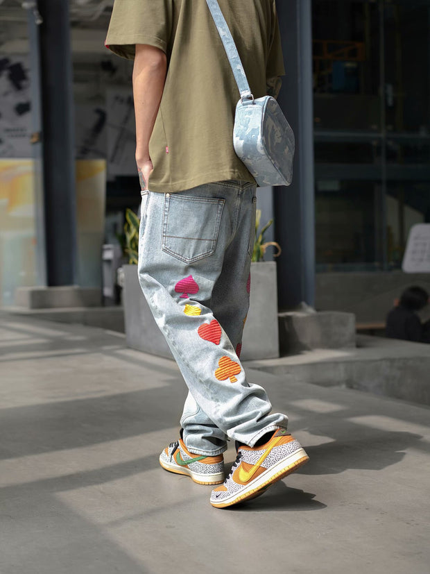 Street hip-hop embroidered long jeans