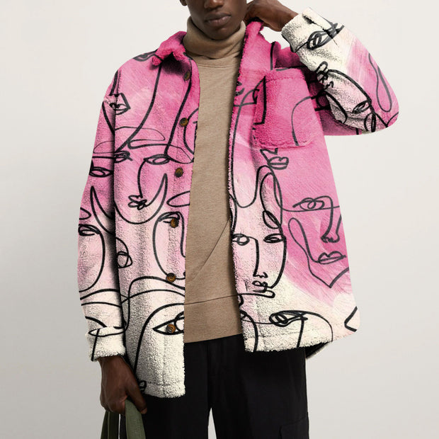 Fashion retro jacket with fleece print lapel