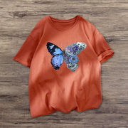 Street style retro butterfly fashion casual short-sleeved T-shirt