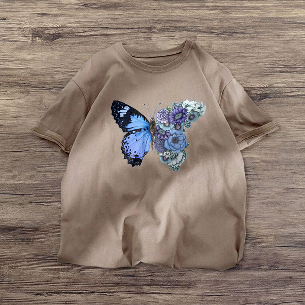 Street style retro butterfly fashion casual short-sleeved T-shirt