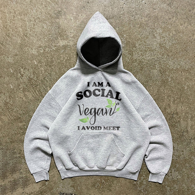 Vegan print hooded sweatshirt