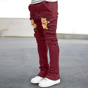Bear print trendy street straight trousers