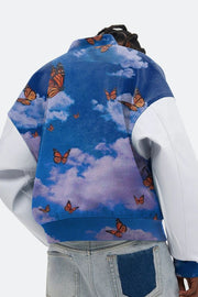 Casual tie-dye butterfly print fashion baseball jacket