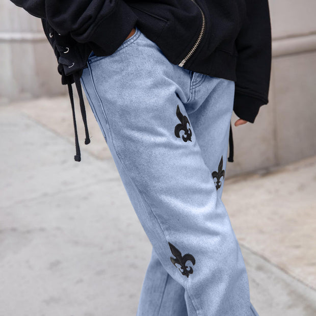Retro casual street style denim trousers