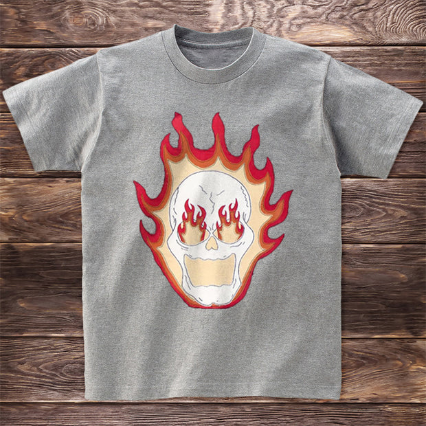 Personalized flame skull print T-shirt