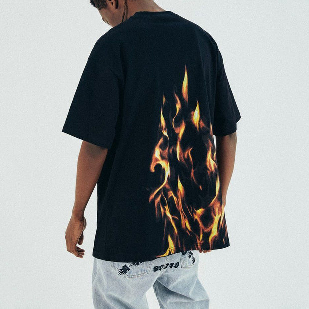 Flame print hip-hop casual short-sleeved T-shirt