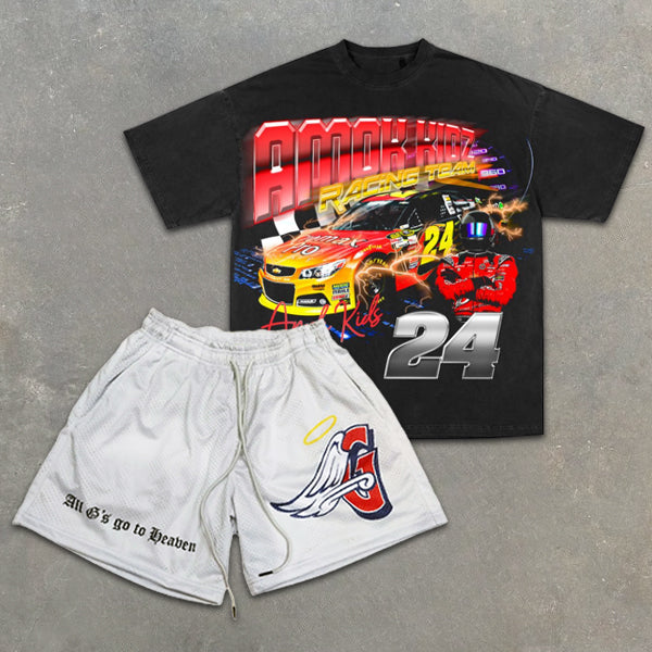 Racing Graphic Print Short Sleeve Two Piece