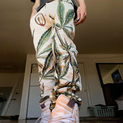 Retro street style trousers with leaf summer print