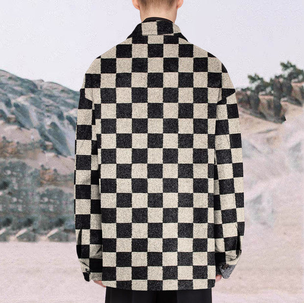 Hip Hop Checkerboard Print Lapel Loose Jacket
