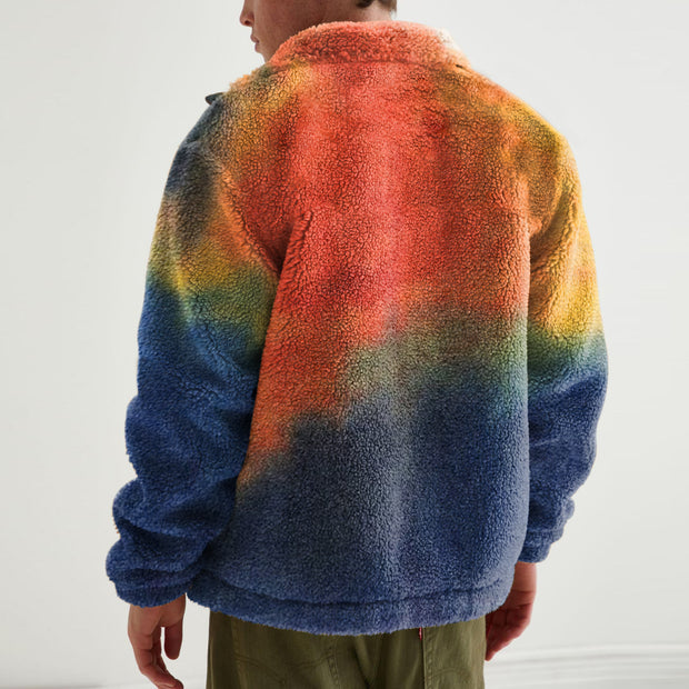 Casual style men's multicolor printed plush zipper coat