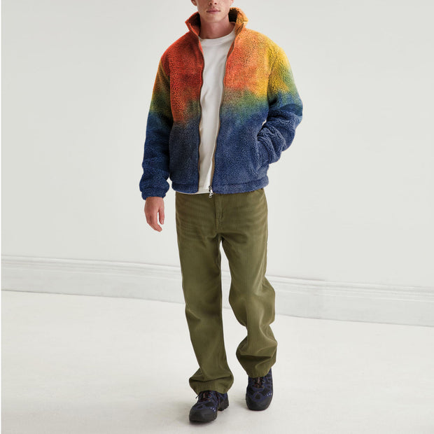 Casual style men's multicolor printed plush zipper coat