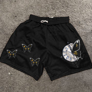 Personalized butterfly retro print mesh track shorts