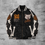 Casual japanese samurai cat outdoor baseball long sleeve jacket