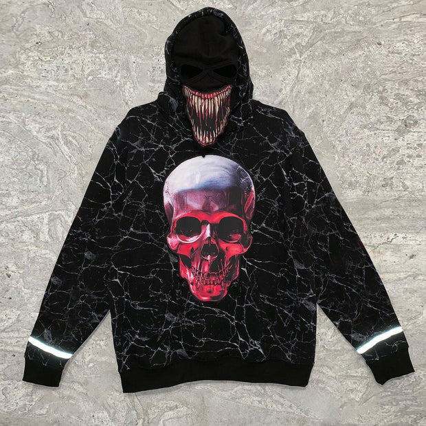 Personalized men's skull print long-sleeved hoodie